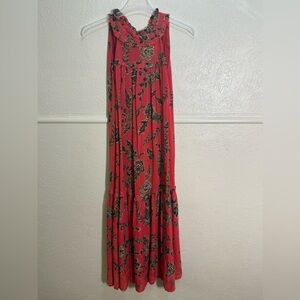 Bella Tu Gwynn Orange Floral Maxi Midi Dress Tie Halter Neck Pockets XS Flowy